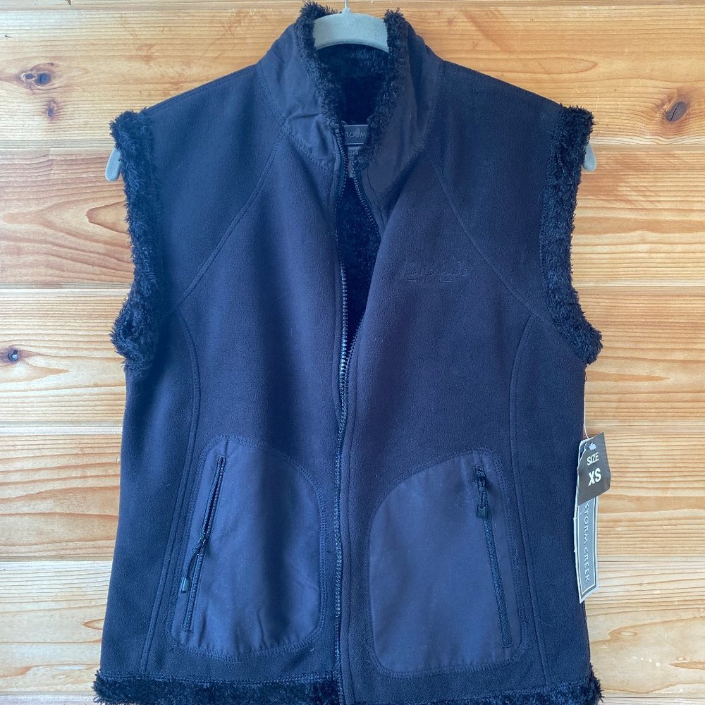 Storm Creek Black Fleece-feel Vest [Mackinac Island logo]